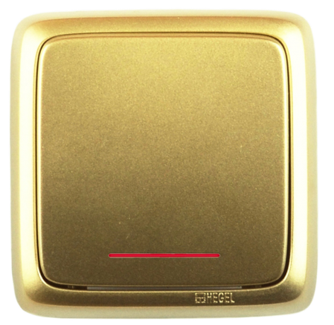 Выключатель одноклавишный наружный с изоляционной пластиной индикацией золото 10А - ВА10-114-07 HEGEL