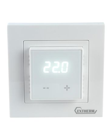 Термостат программируемый с сенсорными кнопками и датчиком темпер. пола без расписания; совместим рамками внутрен. размером 56х56мм Schneider Unica; Exxact Legrand Valena бел. Extherm ET62(43)