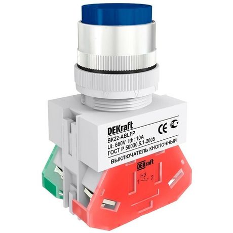 Выключатель кнопочный ABFP ВК-22 d22мм 220В с фиксацией син. DEKraft 25130DEK APC