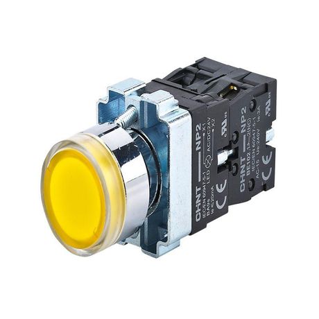 Кнопка управления NP2-BW3565 плоская, желтая, 1НО+1НЗ, AC/DC230В (LED), IP40 (R) | 574380 CHINT