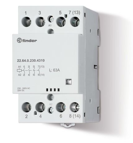 Модульный контактор 63А, 4 NO, катушка 120В AC/DC, Механический индикатор, Контакты AgSnO2 - 226401204310 FINDER