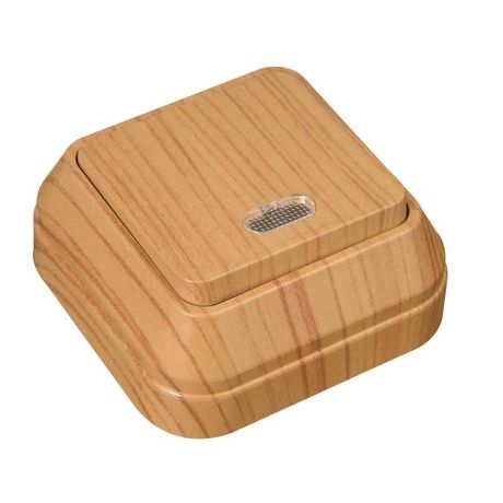 Выключатель одноклавишный наружный с подсветкой дуб - 45321 Makel