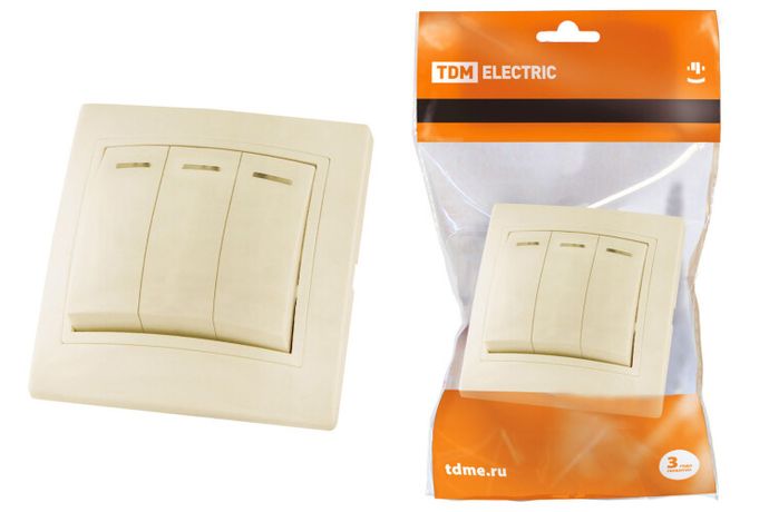 Выключатель 3 кл. с подсветкой 10А сл. кость "Таймыр" | SQ1814-0106 TDM