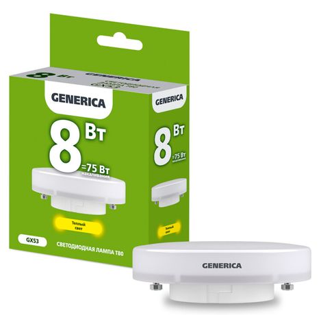 Лампа светодиодная T80 таблетка 8Вт 230В 3000К GX53 | LL-T80-08-230-30-GX53-G GENERICA IEK