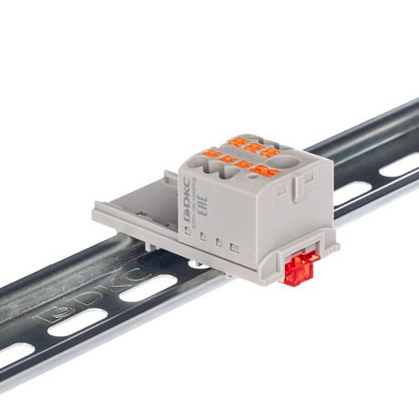 Блок распределительный с верт. адаптером на рейки шириной 15/35мм, зажим push-in, 1 ввод 6 кв.мм, точек подключения 2,5 серый - DTP1-106-104SPUG-V ДКС