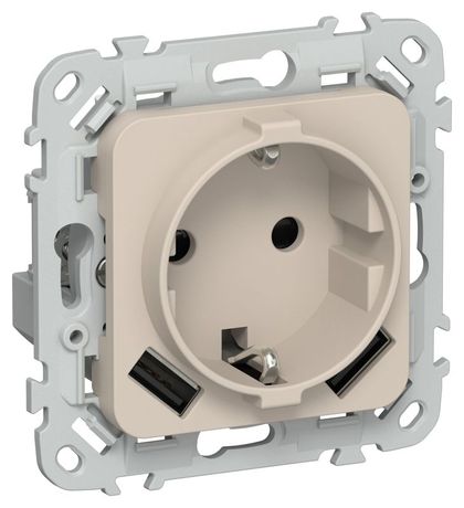 Розетка 1-м СП FLITE РСЮша11-1-ФлЛ 16А с USB A+A 3.1А заземл. защ. шторками безвинтовое крепление механизм льняной IEK FI-R14-16-1-U21-D31-K88 IEK (ИЭК) арт. FI-R14-16-1-U21-D31-K88