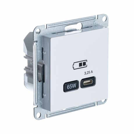 Розетка USB AtlasDesign тип C 65Вт QC PD высокоскор. ЗУ механизм бел. SE ATN000127 APC