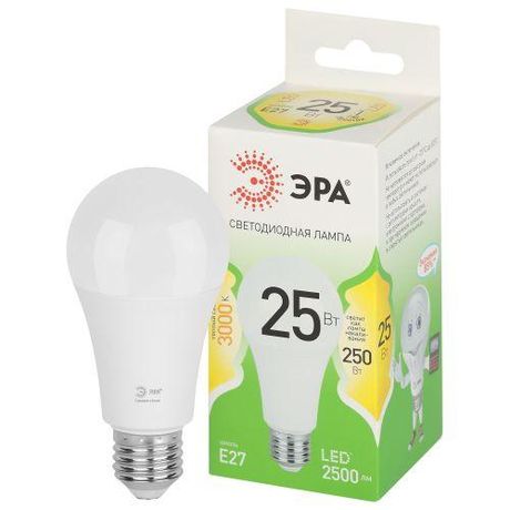 Лампа светодиодная LED 25 Вт 2500Лм 3000К груша теплый E27 220-240В A60-25W-830-E27 Green Line - Б0067087 ЭРА