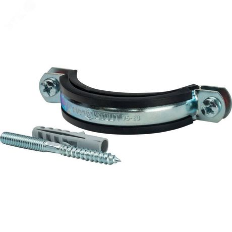 Хомут для труб комплект: хомут+шпилька шуруп +дюбель пластиковый 2 1/2'(75-80) - SAC-0020-100212 STOUT RG008Q1R7FA6FN