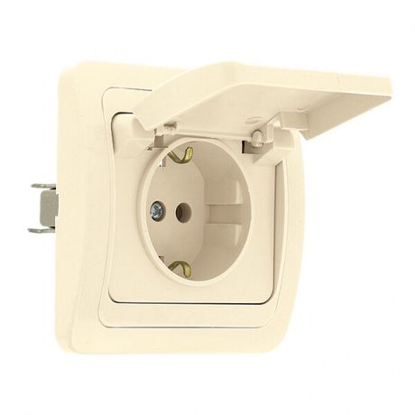 Розетка 1-м СП Лондон 16А с защ. крышкой заземл. беж. EKF EER16-029-20