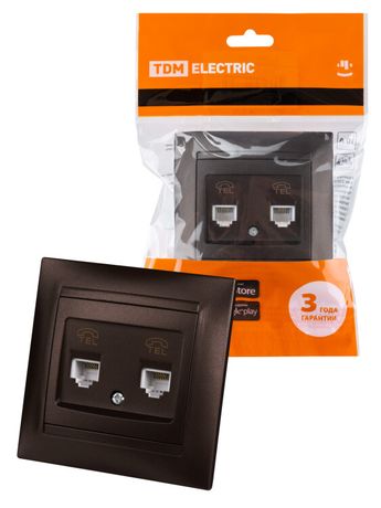 Розетка двойная телефонная RJ11 шоколад "Лама" | SQ1815-0518 TDM