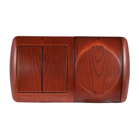 Блок Ната горизонт. вишня(2-кл. выкл. + розетка с заземл. крыш.) Lezard 710-0600-171