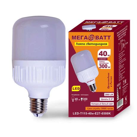 Лампа светодиодная LED-T115-40В E27 6500К МЕГАВАТТ 03055