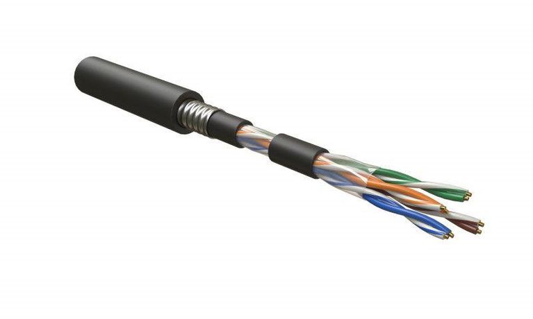 Кабель UUTP4-C5E-S24-ARM-OUT-PE-BK витая пара (U/UTP) кат.5e 4 пары (24 AWG) ож (solid) бронир. стальной лентой внешний PE черн. Hyperline 41657