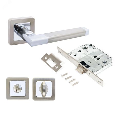 Комплект ручек и защелка АЛЛЮР АРТ ВЕНСАН SN/CP+L7050S SN+BK-S1 SN/CP(2682/S7050) мат.ник/хром с фикс - 14667 ПТК