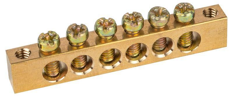 Шина NO-122-02 PEN земля-ноль 6х9мм 6/2 латунная с креплениями по краям | Б0047216 ЭРА