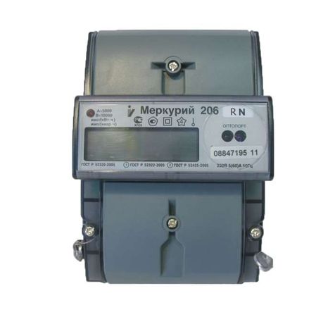 Счетчик Меркурий 206 RN 1ф 5-60А класс точн. 1.0/2.0 многотариф. оптопорт RS-485 ЖКИ юр. лица Екат. вр. Инкотекс М0000051787 32570