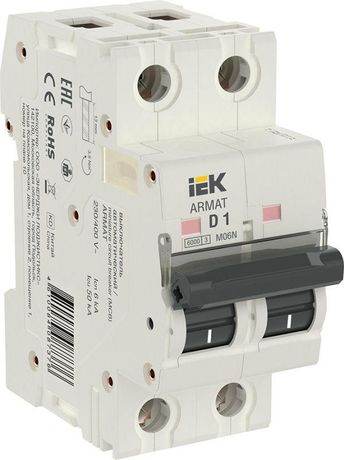 Выключатель автоматический двухполюсный M06N 2P D 1А 6кА ARMAT | AR-M06N-2-D001 IEK