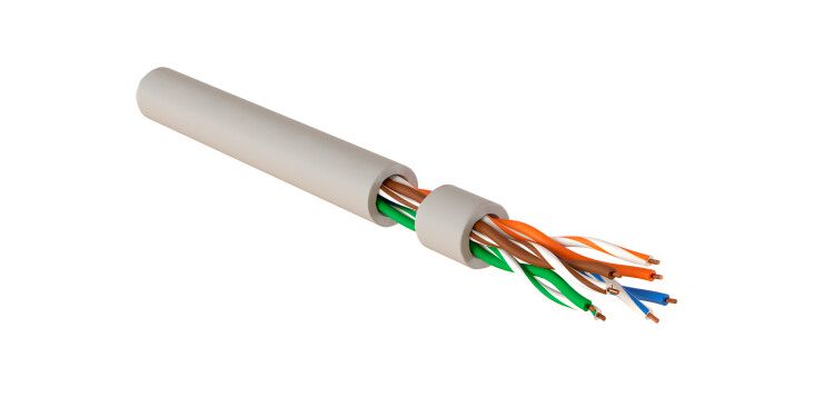 Кабель U/UTP кат.5E 4х2х24AWG ОЖ solid PVC IUUTP4-C5E-S24/1-FRPVC-GY для сетей Industrial Ethernet сер. (уп.500м) Hyperline 444051