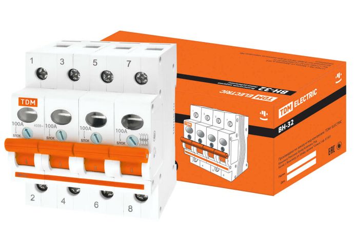 Выключатель нагрузки модульный (мини-рубильник) ВН-32 4P 100A | SQ0211-0039 TDM