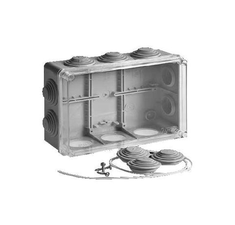 Коробка распределительная для о/п 200х140х75мм 10 вводов 67055П (прозрачная крышка) | Рувинил TYCO