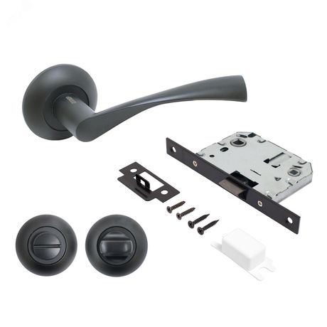 Комплект ручек и защелка АЛЛЮР АРТ ОСКАР BL+L7050S BL+BK-R1 BL (13150/S7050) матовый черный с фикс - 14674 ПТК