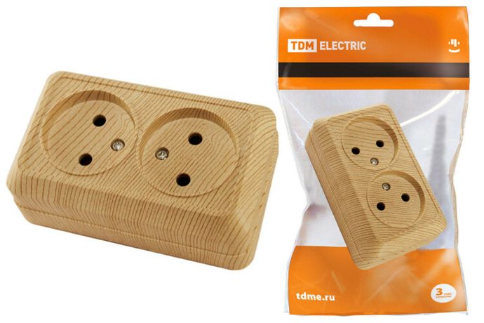 Розетка двойная 2П открытой установки IP20 10А 250В (керамика) сосна "Ладога" | SQ1801-0412 TDM