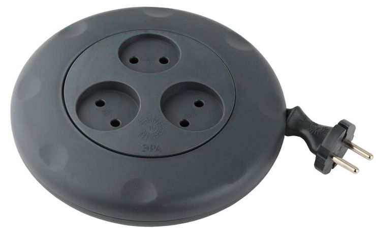 Удлинитель UR-3-3m-B (черный) рулетка, без заземл, 2x0.75мм2, 3гн, 3м (10/600) |Б0019039 | ЭРА