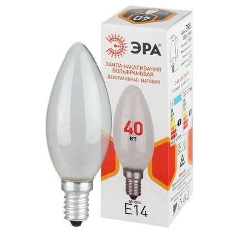 Лампа накаливания B36 40Вт Е14 / E14 230В свечка матовая | Б0066378 ЭРА