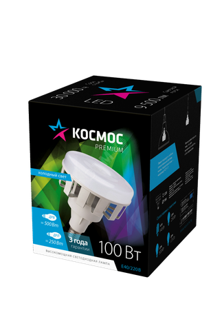 Лампа светодиодная LED 100Вт 220В E40 D186х228 6500К дневной 9200 Лм Космос - KHWLED100WE4065