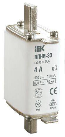 Плавкая вставка предохранителя ППНИ-33, габарит 00С, 4А | DPP11-004 IEK