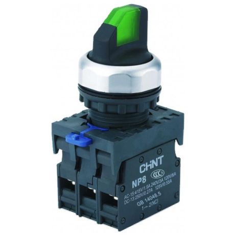 Переключатель без подсветки NP8-11X/21, 2 положения с фиксацией, зелёная 1НО+1НЗ IP65 (R) | 667132 CHINT