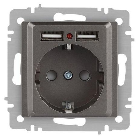 Розетка однофазная скрытого монтажа, в рамку с заземлением со шторками титан 16А 250В IP20 винтовые зажимы 6-410-09 Intro Accent - Б0063711 ЭРА