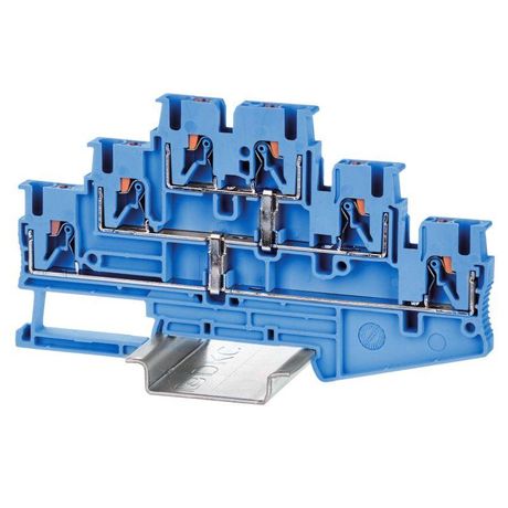 Клемма трехуровневая, зажим push-in, 6 точек подключения с перемычкой между уровнями, 2.5 кв.мм, синяя | VPR-2.5-3L-PV-BU DKC ДКС
