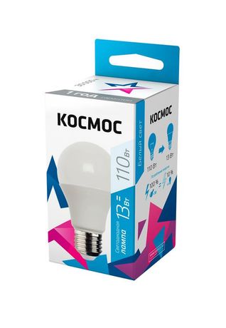 Лампа светодиодная LED 13Вт 220В E27 D60х118 холодный A60 1120лм Космос - Lksm_LED13wA60E2745
