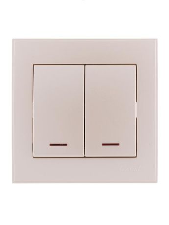 Выключатель 2-кл. СП Rain 10А IP20 с подсветкой жемчуж./бел. метал. LEZARD 703-3030-112