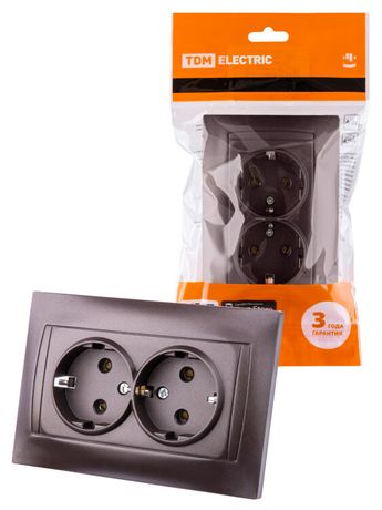 Розетка двойная 2П+З 16А 250В шоколад "Лама" | SQ1815-0525 TDM