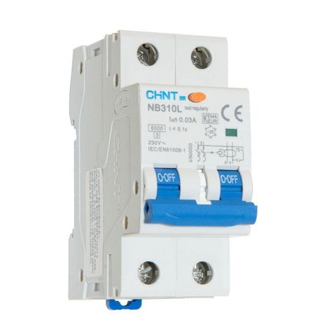 Выключатель автоматический дифференциального тока NB310L 2P 20A 30mA, тип A, х-ка B, 6kA (R) | 660009 CHINT