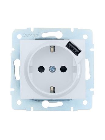 Розетка 1-м СП ASTI 16А IP20 с заземл. заряд. устройством USB механизм бел. LEZARD 7081-0288-181