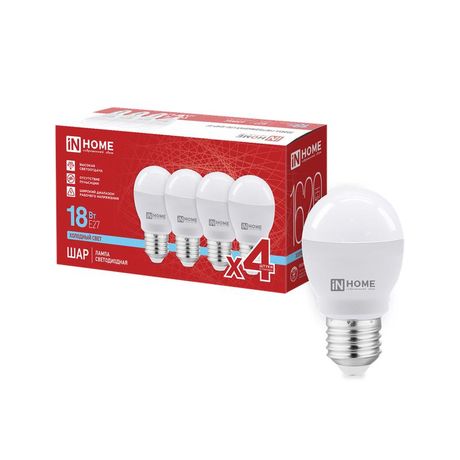 Лампа светодиодная LED-ШАР-VC 4PACK 18Вт шар 6500К E27 1620лм 230В (уп.4шт) IN HOME 4690612066783 IN HOME арт. 4690612066783