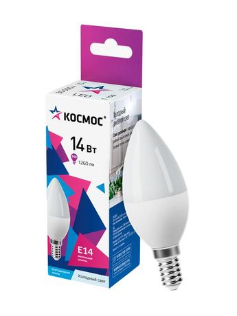 Лампа светодиодная LED 14Вт Свеча 220В Е14 D37х110 6500К холодный 1260 лм - LkecLED14wCNE1465 Космос