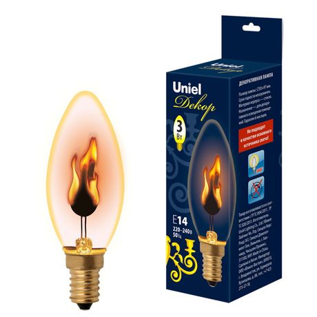 Лампа декоративная IL-N-C35-3/RED-FLAME/E14/CL с типом свечения "эффект пламени" форма "свеча" прозр. упак. картон Uniel UL-00002981