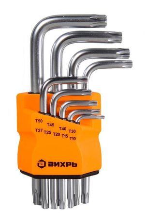 Набор ключей имбусовых Torx , 9 шт, T10-T50 | 73/6/5/12 ВИХРЬ