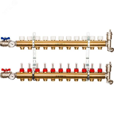 Коллекторная группа латунная 1' на 11 выходов со встроенными расходомерами - SMB 0473 000011 STOUT RG008P0SN3C1GT