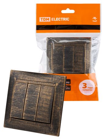 Выключатель 3-х кл. 10А старинная бронза "Лама" | SQ1815-0745 TDM