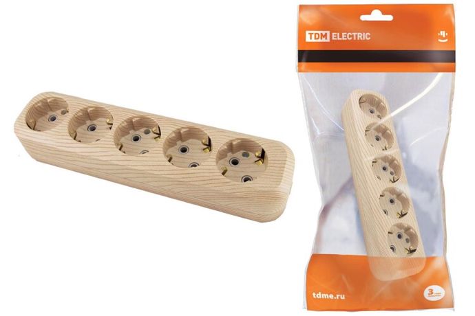 Колодка розеточная 5 гнезд 2П+3 16А 250В "Эко" (сосна) | SQ1806-0054 TDM