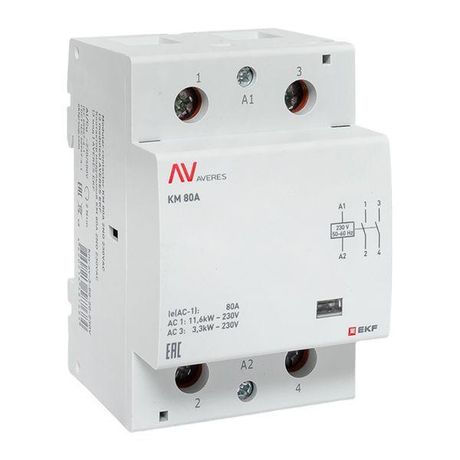 Контактор модульный КМ 80А 2NО 230VAC (3 мод.) AVERES | km-av-3-80-20-230V EKF