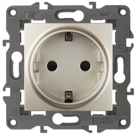 Розетка однофазная скрытого монтажа, в рамку с заземлением со шторками шампань 16А 250В IP20 автоматические (безвинтовые) зажимы 14-2102-04 Эра Elegance - Б0034275