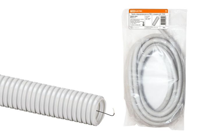 Труба гофрированная ПВХ d 20 с зондом (10 м) легкая - SQ0401-0032 TDM