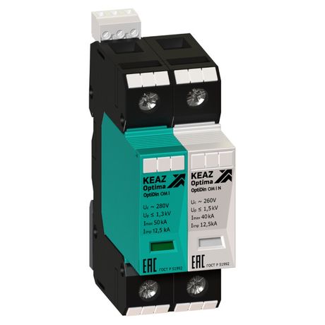 Ограничитель импульсных перенапряжений (УЗИП) 1П+N 12,5кА (класс I + II III) OptiDin OM-I-1+N-280/12,5 - 114251 КЭАЗ